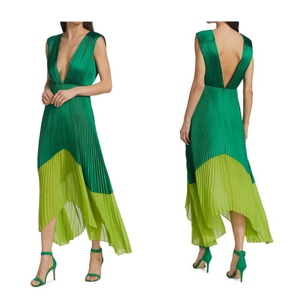 AMUR Amelia Accordion Pleated Asymmetrical Midi Dress